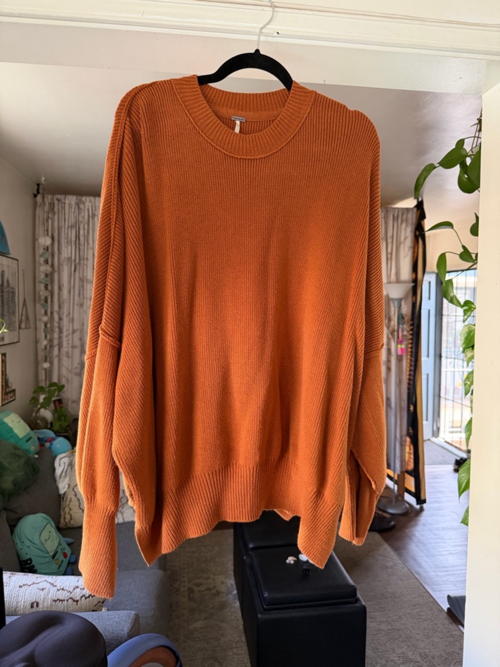 Free People Oversized Ribbed Sweater in Burnt Orange